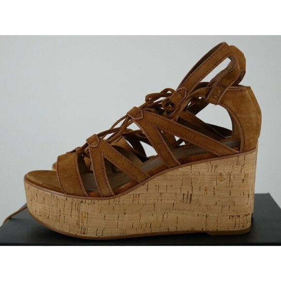 NWT FRYE Heather Gladiator Wedge Platforms Cognac 7 - Picture 1 of 6